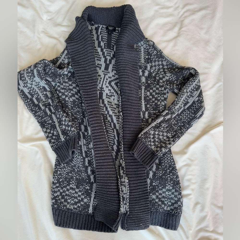 Talbots Charcoal and Light Gray Open-Front Shawl Collar Cardigan Sweater